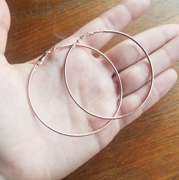 NWOT Large 60mm Rose Gold Hoops - Picture 2 of 3